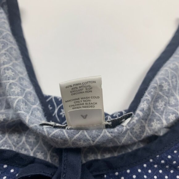 Ann Taylor Loft Womens Navy Printed Top Size S Boho Tie Neck 3/4 Sleeve - Picture 3 of 6